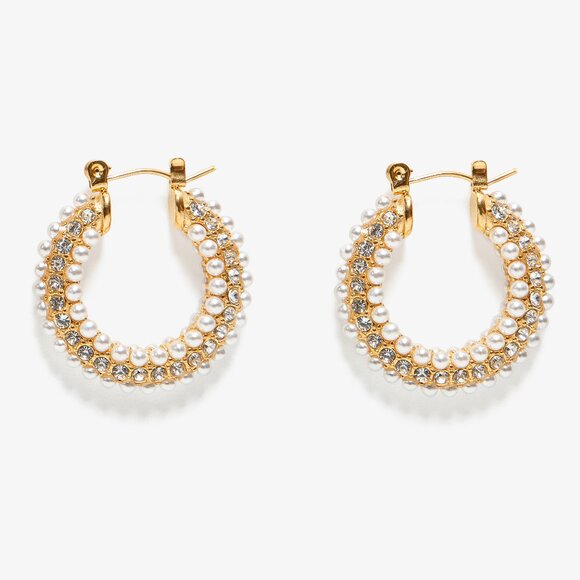 Boutique Jewelry - Zircon & Imitation Pearl Hoop Earrings 18K Gold Plated Stainless Steel